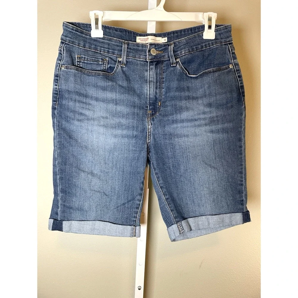 Women's LEVI'S SHORTS 10 Blue‎ Denim Jean Bermuda Long Western Retro Levis